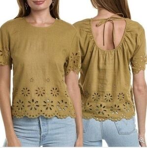 Madewell Creddo Eyelet Women's Tan Blouse Size Large